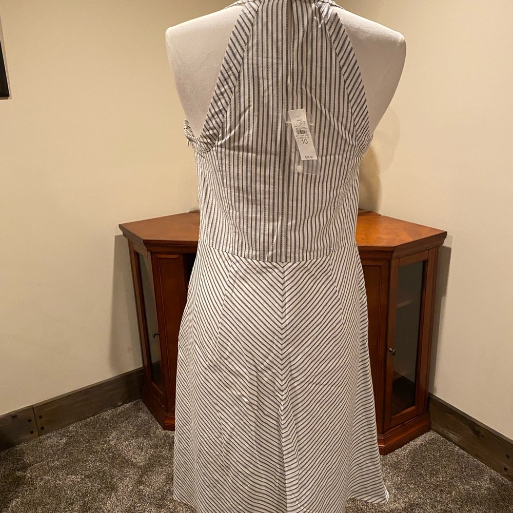LOFT White and Black Striped Halter Midi Dress